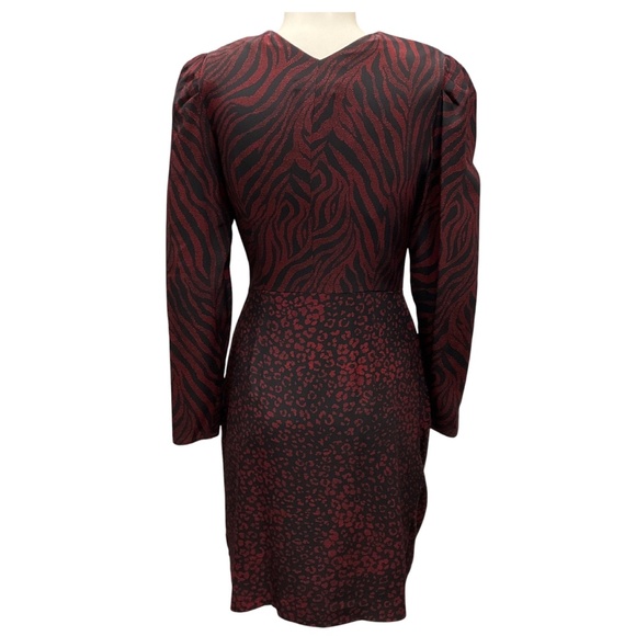 ALTUZARRA BLACK / RED PRINTED LONG SLEEVED SILK CREPE DRESS - Picture 3 of 5